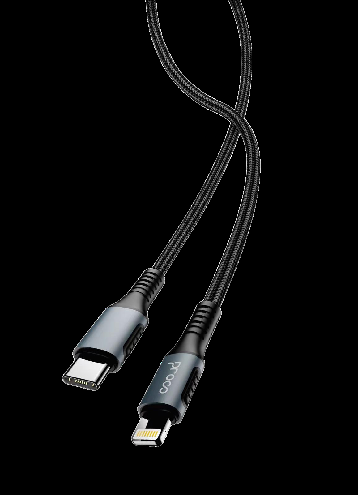 Proco MAG-12 65W USB-C auf Lightning Schnellladekabel – 1 Meter, Nylon-Geflecht